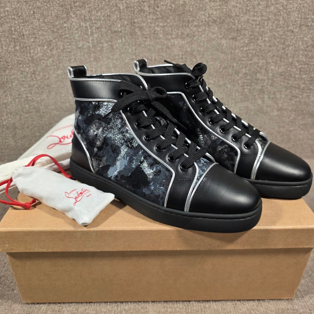 NEW Christian Louboutin Louis Orlato Flat Black Silver Gravity Sneakers 39